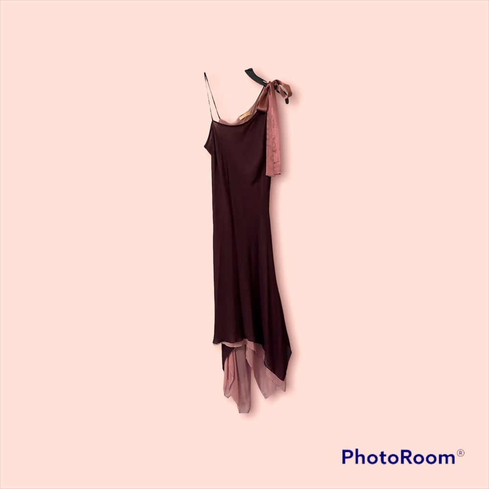 Burgundy dress with pink underlay chiffon dress